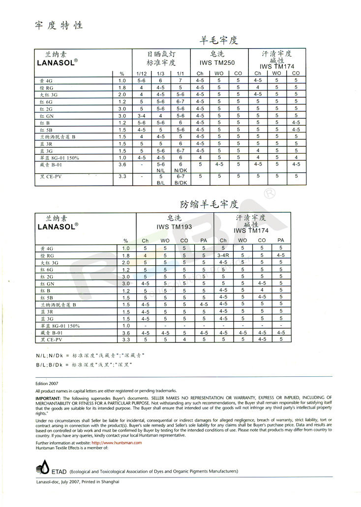 LANASOL兰纳素／LANASOL（兰纳素) CE|羊毛和腈纶|染料